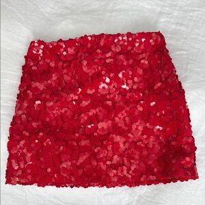 ZARA Red Sequin Mini Skirt XS